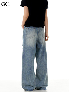 <span class=keywords><strong>Jeans</strong></span> Unisex Americani Retrò 11KN Personalizzati con Strappi <span class=keywords><strong>a</strong></span> <span class=keywords><strong>Zampa</strong></span> di Gatto - Pantaloni Larghi in Denim Pesante Lavato con Dettagli Distressed - Product Image 3
