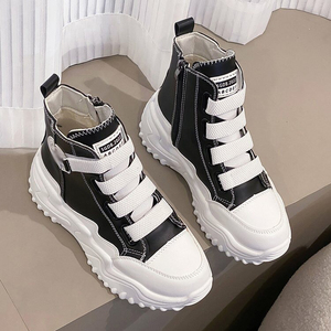 Casual Canvas Shoe Style <strong>Leather</strong> High Top <strong>Boots</strong> Thick Soles Lace Style <strong>Leather</strong> <strong>Boots</strong> Women - Product Image 2