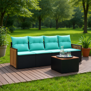 Ensemble de canapés de patio en polyrotin avec coussins pour usage extérieur, mobilier de jardin au design contemporain - Product Image 2