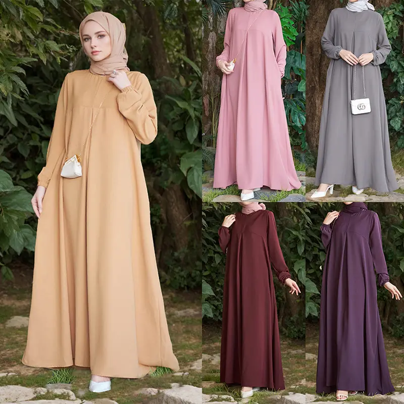 Islamic Ethnic Clothing Ladies Muslim Kaftan Dresses Robe Modest Arab Turkish Long Sleeve Plus Size Chiffon Abaya For Women
