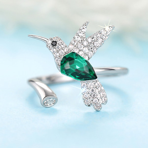 Bague T0190 Colibri en Argent 925 avec Cristal Taillé Poire et Sertissage Pavé, Bague en Pierre Précieuse pour Femme, Bijou Cadeau - Product Image 2
