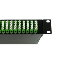 Singlemode 1U 19'' Rak Mount Dua Splitter Optik PLC 1x64 dengan Pembagi 50/50 dan Konektor LC/APC dalam Satu Kotak untuk Penggunaan FTTX