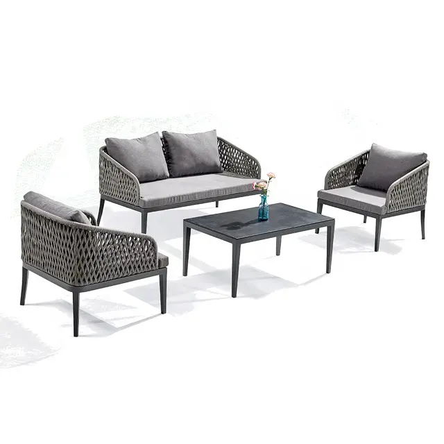 Set Sofa Taman Tenun Tali Furnitur Luar Ruangan Buatan Tangan