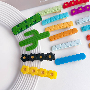 Honigfarbene Herzförmige Haarspange für Kinder mit Essigsäure-Blumenmotiv, Vielseitige Kaktus- und Kleeblatt-Haarklammer für Mädchen - Product Image 1