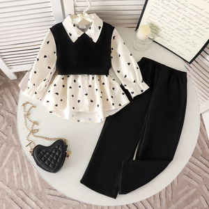 <span class=keywords><strong>Ropa</strong></span> <span class=keywords><strong>Infantil</strong></span> <span class=keywords><strong>de</strong></span> Moda 2025, Conjunto <span class=keywords><strong>de</strong></span> 3 Piezas para Niñas Estilo Europeo Americano: Camiseta Negra con Corazón + Chaleco + Pantalones - Product Image 6