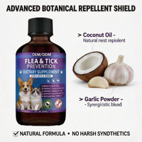 Gouttes de prévention contre les puces et les tiques pour chiens - Supplément liquide riche en protéines, huile de coco, poudre d'ail, huile de poisson, calcium - Soutien immunitaire rapide