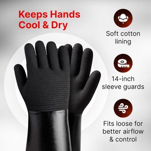 Gants de barbecue en néoprène imperméables, résistants à la chaleur et ignifuges, à manches longues de 14 pouces, pour friteuse à <span class=keywords><strong>dinde</strong></span>, fumoir, barbecue - Product Image 4