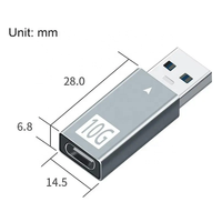 Adaptateur de charge et de données USB 3.1 mâle vers USB-C femelle 3A 10 Gbit/s, convertisseur d'extension USB vers USB-C 10 Gbit/s, chipset en aluminium