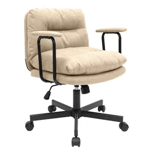 Silla de oficina moderna y ajustable para el hogar, silla de escritorio de ordenador de tela con respaldo medio y ruedas, silla giratoria tapizada ergonómica