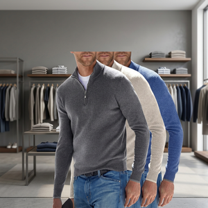 Suéter de Punto para Hombre, 100% Acrílico, con Cierre de Cremallera de un Cuarto, Manga Larga, Color Sólido, para Otoño - Product Image 4