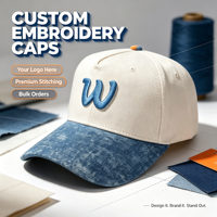 Cappellini da Baseball in Denim Lavato Bicolore Personalizzati dal Produttore, Cappelli a 5 Pannelli