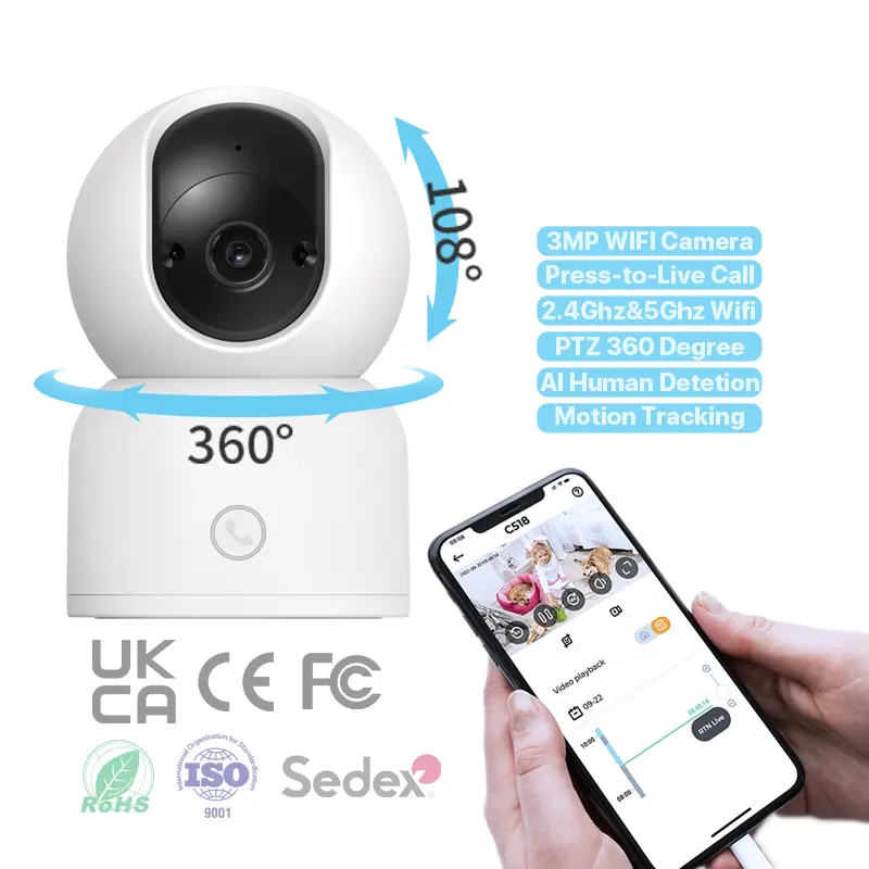 Red Faceacam para interiores, WiFi de 360 grados, cámara de seguridad para bebés, IP CCTV para monitoreo de vigilancia de hogar inteligente