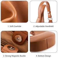 Sac à bandoulière demi-lune en cuir véritable personnalisé avec logo, souple et grainé, fermeture magnétique, pour femme, usage quotidien, marque privée