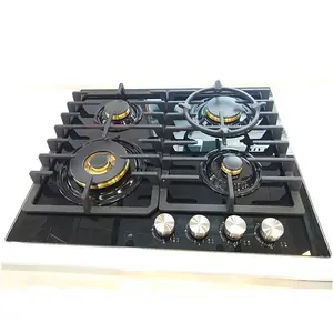 Kitchen Appliances Black Tempered Glass 4 Burner Stove Built-In Gas Cooktops