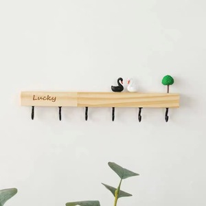 Solid Wood Key Hook <b>Shelf</b> <b>Wall</b> <b>Mounted</b> Rectangle Minimalist Entryway Organizer Multipurpose Decorative Rack - Product Image 3