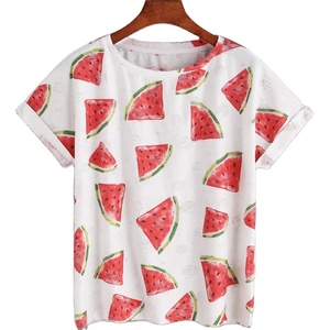 T-shirt décontracté en coton brodé imprimé intégral pour femme, manches courtes, design classique, logo, grande taille, écologique - Product Image 2