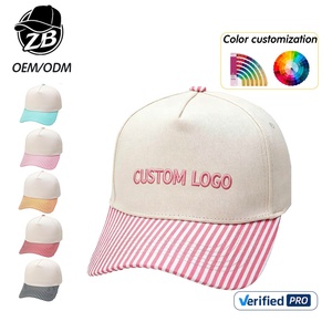 Wholesale Custom Logo Striped Brim Two Tone A-<b>Frame</b> Snapback Cap Casual 5 Panel <b>Canvas</b> Blank Baseball Hat for Men Women - Product Image 1