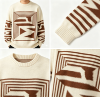 Pull en coton jacquard personnalisé pour homme, motif géométrique vintage, tricoté, style rétro streetwear, coupe oversize, maille douce