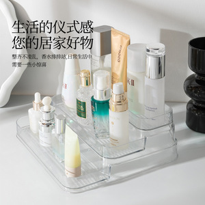Transparent Acrylic Three Tier Cosmetic Organizer With <b>Drawers</b> For Desk Makeup <b>Storage</b> Modern Style <b>Plastic</b> Container - Product Image 3