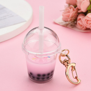 Geschenk Student Kinder PVC Solid <span class=keywords><strong>Cute</strong></span> Bag Anhänger Simuliertes Essen Kaffee Eis Boba Milch Tee tasse Schlüssel bund Für Frauen - Product Image 6