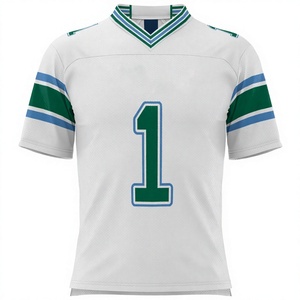 Maillot de football pour homme blanc, vert et bleu, col en V, manches courtes, en mesh, avec numéro d'équipe imprimé sur le devant, vêtement de sport - Product Image 1
