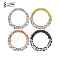 SUPERSTAR Anneau de nez, septum, daith, hélix en acier inoxydable 316L, segment articulé à clipser avec sertissage à griffes CZ, bijou de piercing corporel