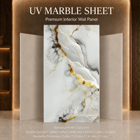 Plaque de marbre PVC MORLENX veiné or blanc, imperméable, facile à installer pour la rénovation des murs de fond de villa