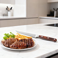 Couteau à steak Full-Tang avec manche en bois massif Ensemble de couteaux à lame dentelée en acier inoxydable de haute qualité pour couper le bœuf et les steaks