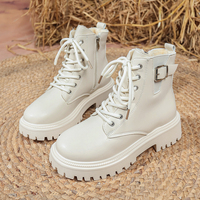 Bottes de combat à plateforme pour femmes, à lacets, avec fermeture éclair latérale, doublure en polaire, décorations à boucles, semelle épaisse, chaussures d'hiver multicolores