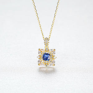 Collar de plata de ley S925 con zafiro geométrico cuadrado, estilo cortesano, diseño para mujer. (Versión de latón disponible bajo pedido) - Product Image 6