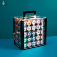 Boîte à jetons de poker Texas 1000 pièces, portable, en acrylique épaissi, transparente, avec 10 supports à jetons pour le divertissement