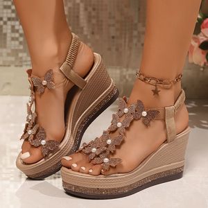 2026 New Platform <b>Sandals</b> Butterfly Pearl Decorations Single Strap Lady <b>Sandals</b> Diamonds Women's Summer <b>Sandals</b> Wholesale - Product Image 4