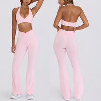 Sangle, dos nu, beau dos, course, cou suspendu, soutien-gorge de sport, corne de fitness, pantalon, ensemble de costume de yoga pour femmes