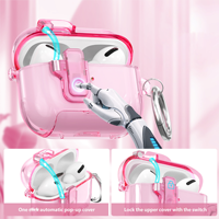 AirPods Pro 3 Kılıfı, Güvenlik Kilidi, Otomatik Açılır, Darbeye Dayanıklı, Şeffaf Tutucu Standlı Kulaklık Kılıfı, Airpods 4 5 Pro 2 için