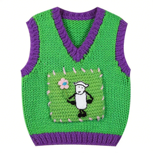 OEM personnalisable femmes lâche tricoté <span class=keywords><strong>gilet</strong></span> col V couleur bonbon rayé petit mouton broderie doux style pull <span class=keywords><strong>pour</strong></span> les filles - Product Image 1