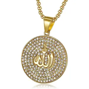 OEM Bling hiphop placcato in oro gioielli rotondi in acciaio inossidabile musulmano Jslamic Allah Arabia collana pendente