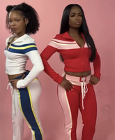 KY personnalisé nouveau Design à manches longues recadrée veste Zipup pantalon évasé rayure Jet Set survêtement de marque