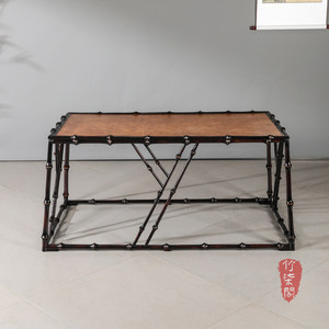 <b>Bamboo</b> Coffee <b>Table</b> Lacquered Rattan Top Chinese Style Handmade Living Room Furniture - Product Image 2