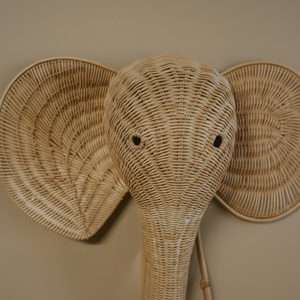Decoraciones de pared para bebés hechas de ratán natural, forma de elefante, hechas a mano con alta calidad, buen precio para venta al por mayor - Product Image 1