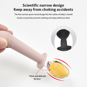 Cuchara y tenedor de acero inoxidable con mango de silicona de calidad alimentaria, utensilios de entrenamiento para alimentar a bebés de 1 a 2 años - Product Image 5