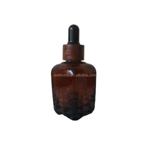30ml âmbar frasco de perfume quadrado com tampa conta-gotas de madeira escura Square-04R