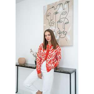 Cárdigan de punto con estampado de cebra naranja para mujer, suéter corto informal con botones en la parte delantera, top de moda antipilling - Product Image 2