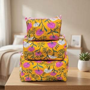 Juego de Bolsas de Cosméticos de Algodón con Estampado Floral Azul Clásico, con Cierre de Cremallera, Bolsas de Maquillaje Portátiles para Viajes y Almacenamiento Personal - Product Image 1