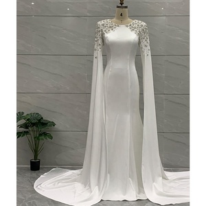 NUOVO Abito da Sera Bianco Stile Sirena in Raso con Maniche a Mantella, Elegante Vestito da Teatro e <span class=keywords><strong>Opera</strong></span> con Perline per Donne - Product Image 2