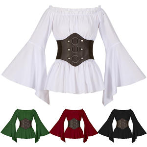 Camisas <span class=keywords><strong>de</strong></span> Manga Larga Estilo <span class=keywords><strong>Pirata</strong></span> Medieval Renacentista, Top con Cinturón, Cinturón Ancho <span class=keywords><strong>de</strong></span> Cuero para Halloween, Cinturón Steampunk, Vestidos para Mujer - Product Image 1