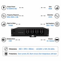 Amplificateur de puissance professionnel JSL 8 canaux 8x350W 2U pour montage en rack