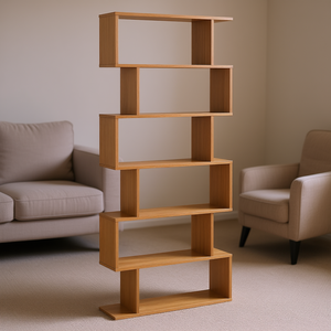 Librería de Madera de Roble de 6 Niveles, Mueble de Almacenamiento Independiente para Sala de Estar Moderna - Product Image 2