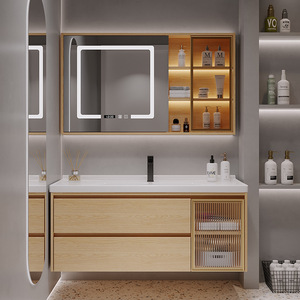 Mdf Vanity <b>Set</b> Single Sink Marble Countertop Wash Basin Cabinets Bathroom Vanities Cabinet With <b>Mirror</b> for Hotel Villa - Product Image 4