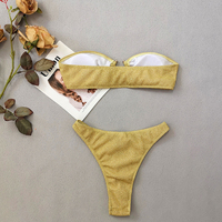 2025 Sexy Bandeau 2 piezas Bikini Tanga tela brillante playa traje de baño joven brillante ropa de playa
