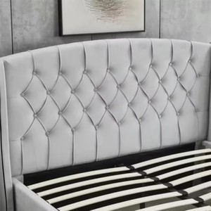 Cadre de lit de rangement moderne en velours gris capitonné <span class=keywords><strong>avec</strong></span> 4 tiroirs pour chambre à coucher, sommier à lattes et tête de lit incurvée à boutons en losange - Product Image 5